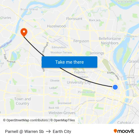 Parnell @ Warren Sb to Earth City map
