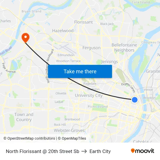 North Florissant @ 20th Street Sb to Earth City map