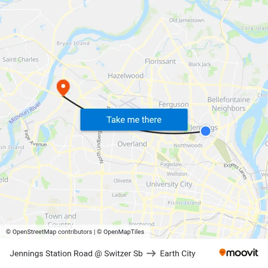 Jennings Station Road @ Switzer Sb to Earth City map