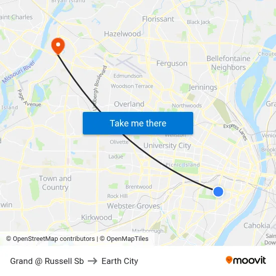 Grand @ Russell Sb to Earth City map