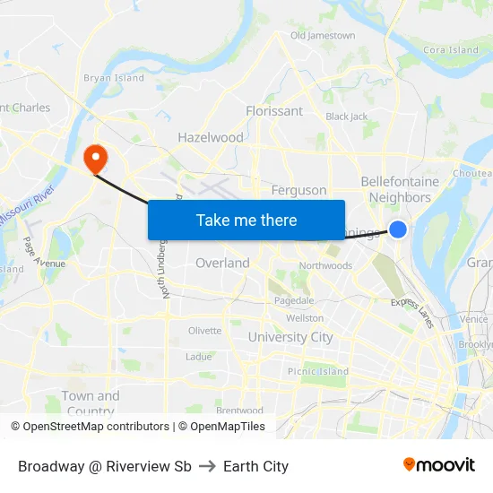 Broadway @ Riverview Sb to Earth City map