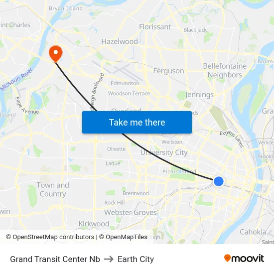 Grand Transit Center Nb to Earth City map