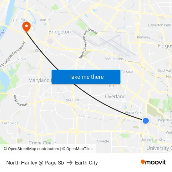 North Hanley @ Page Sb to Earth City map