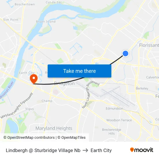 Lindbergh @ Sturbridge Village Nb to Earth City map