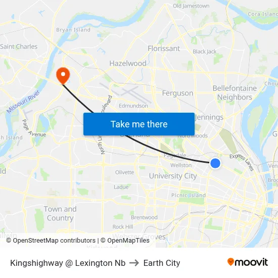 Kingshighway @ Lexington Nb to Earth City map