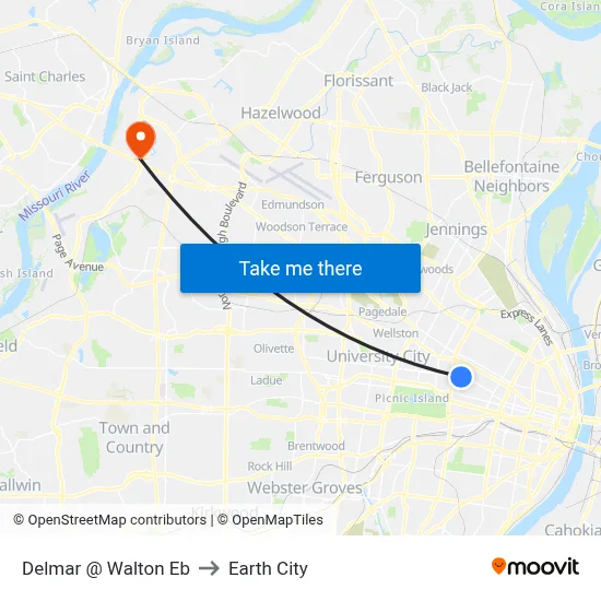 Delmar @ Walton Eb to Earth City map