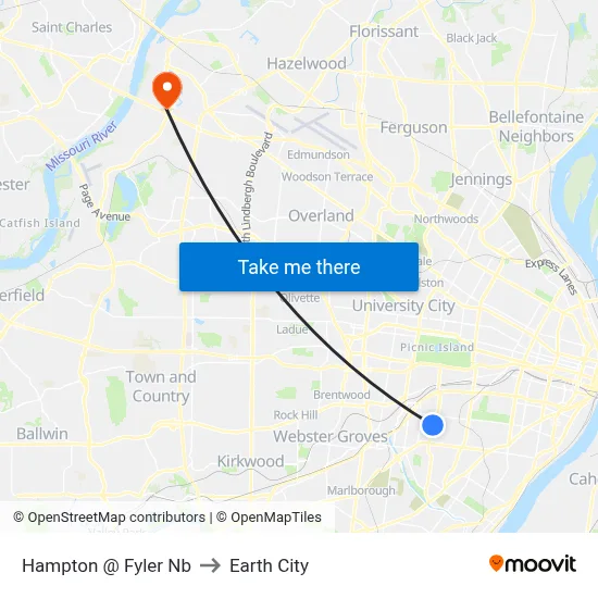 Hampton @ Fyler Nb to Earth City map