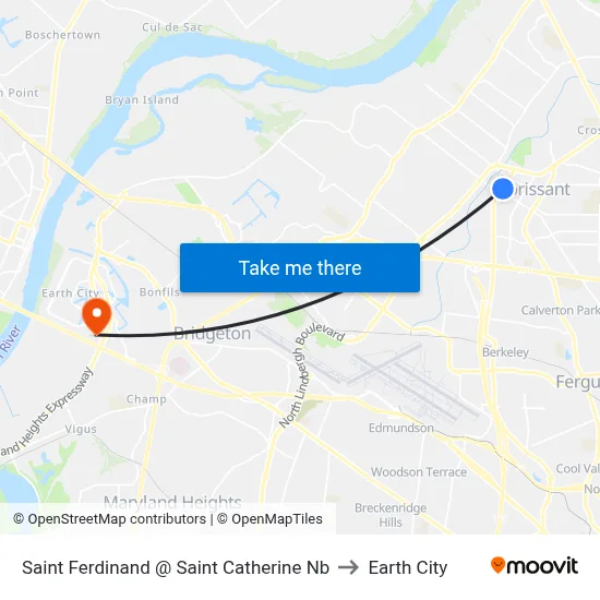 Saint Ferdinand @ Saint Catherine Nb to Earth City map