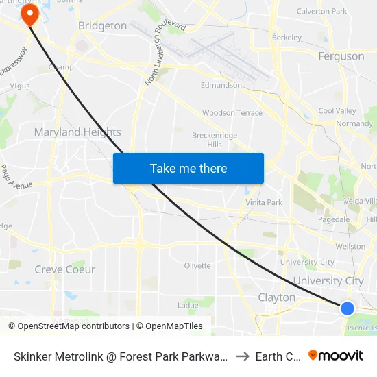 Skinker Metrolink @ Forest Park Parkway Sb to Earth City map