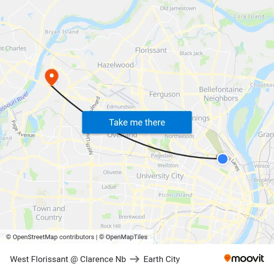 West Florissant @ Clarence Nb to Earth City map