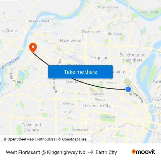 West Florissant @ Kingshighway Nb to Earth City map