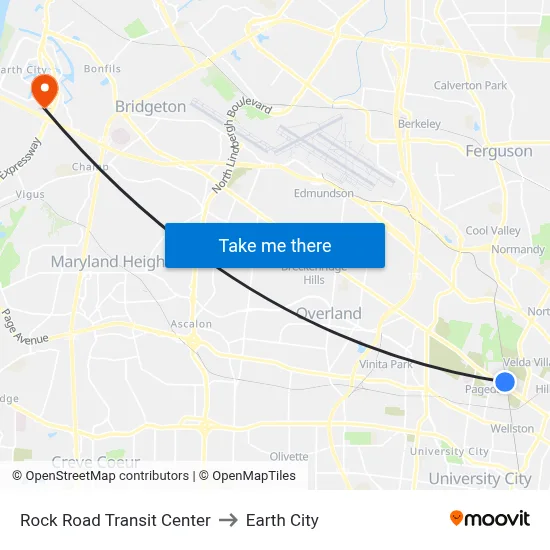 Rock Road Transit Center to Earth City map