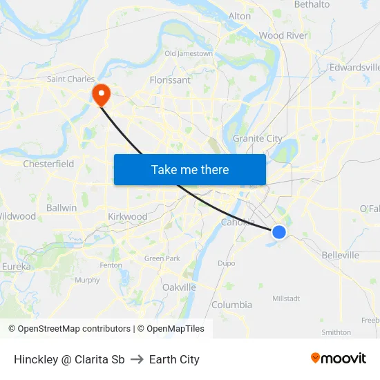 Hinckley @ Clarita Sb to Earth City map