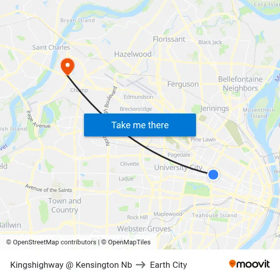 Kingshighway @ Kensington Nb to Earth City map