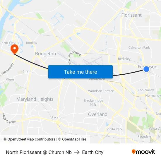 North Florissant @ Church Nb to Earth City map
