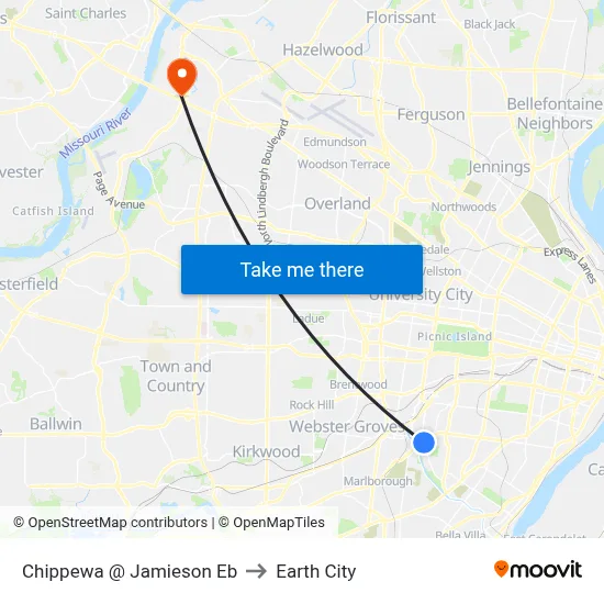 Chippewa @ Jamieson Eb to Earth City map