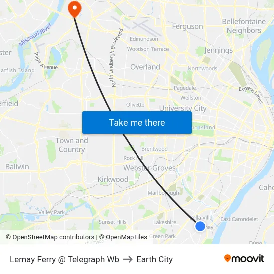 Lemay Ferry @ Telegraph Wb to Earth City map