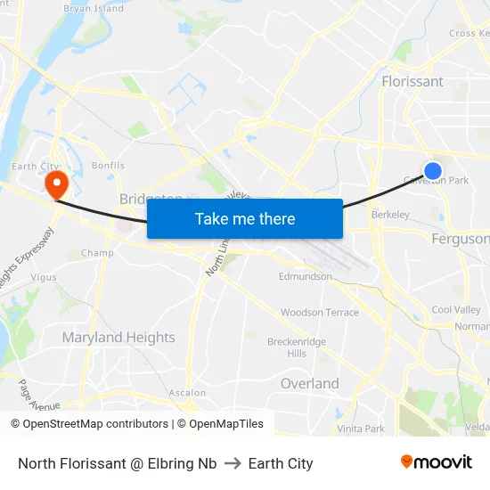North Florissant @ Elbring Nb to Earth City map