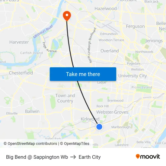 Big Bend @ Sappington Wb to Earth City map