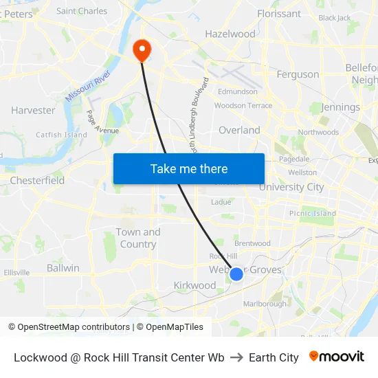 Lockwood @ Rock Hill Transit Center Wb to Earth City map