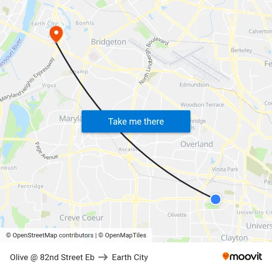 Olive @ 82nd Street Eb to Earth City map