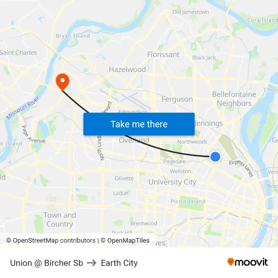 Union @ Bircher Sb to Earth City map