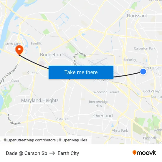 Dade @ Carson Sb to Earth City map