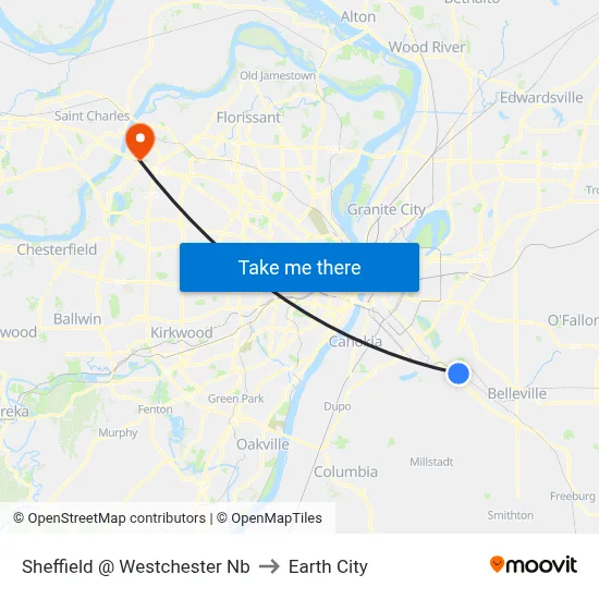 Sheffield @ Westchester Nb to Earth City map