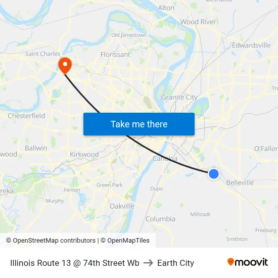 Illinois Route 13 @ 74th Street Wb to Earth City map