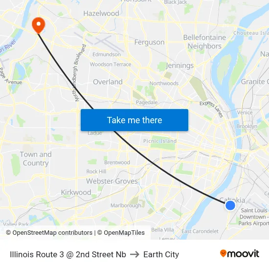 Illinois Route 3 @ 2nd Street Nb to Earth City map