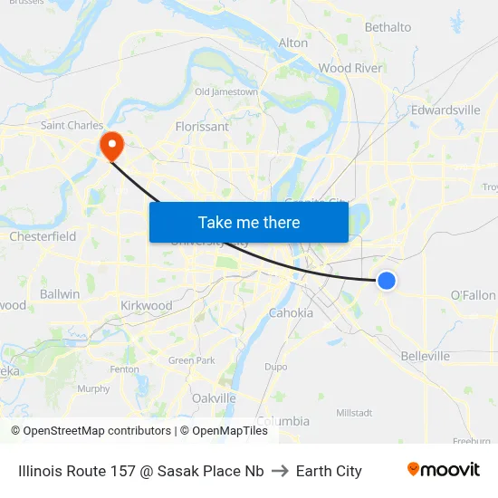 Illinois Route 157 @ Sasak Place Nb to Earth City map