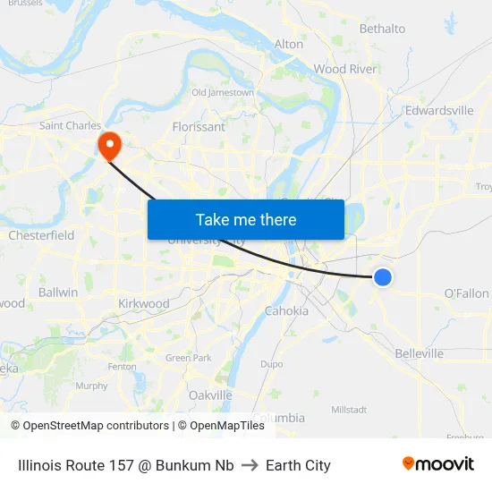 Illinois Route 157 @ Bunkum Nb to Earth City map