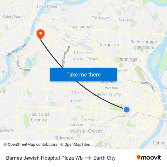 Barnes Jewish Hospital Plaza Wb to Earth City map