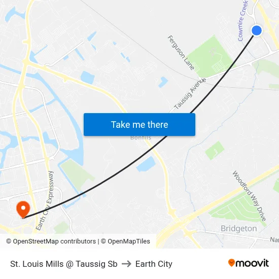 St. Louis Mills @ Taussig Sb to Earth City map