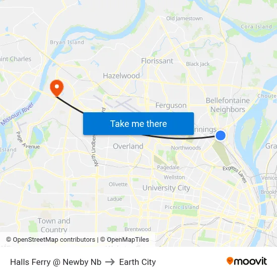 Halls Ferry @ Newby Nb to Earth City map