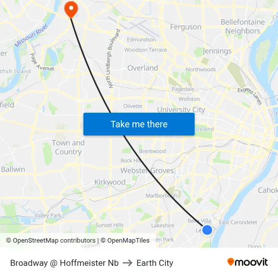 Broadway @ Hoffmeister Nb to Earth City map