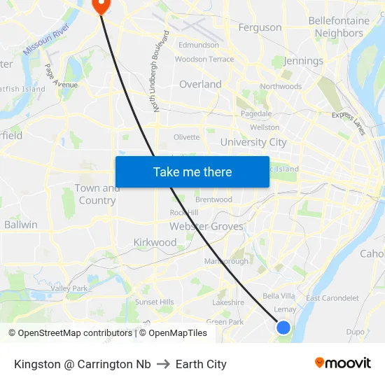 Kingston @ Carrington Nb to Earth City map