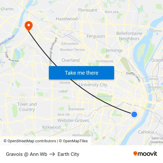 Gravois @ Ann Wb to Earth City map