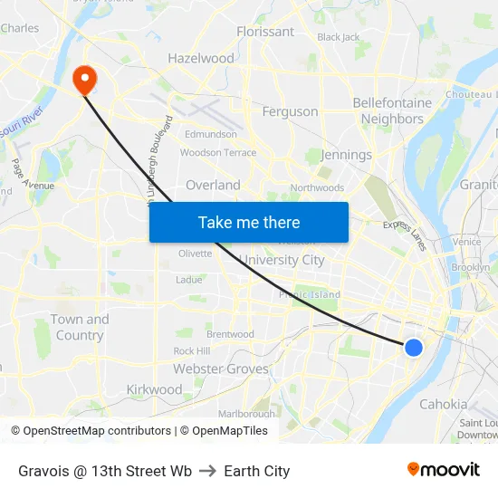 Gravois @ 13th Street Wb to Earth City map