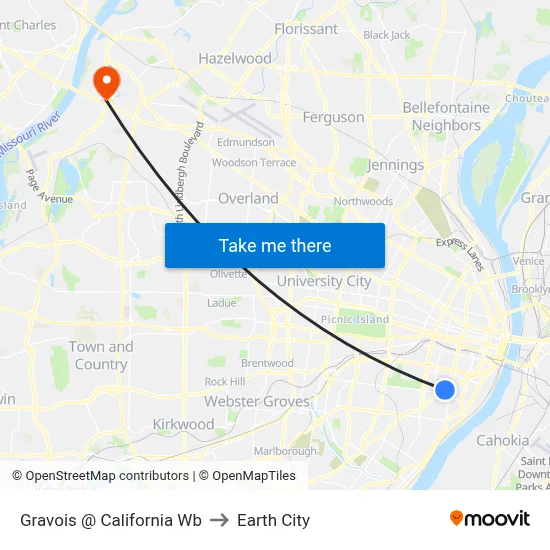 Gravois @ California Wb to Earth City map