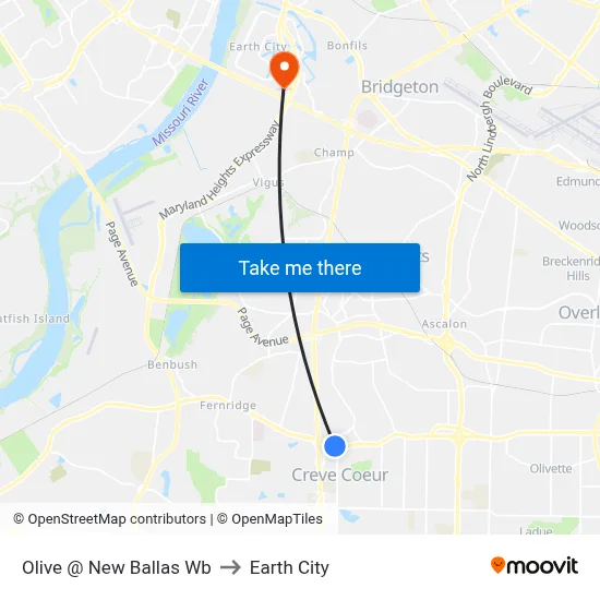 Olive @ New Ballas Wb to Earth City map