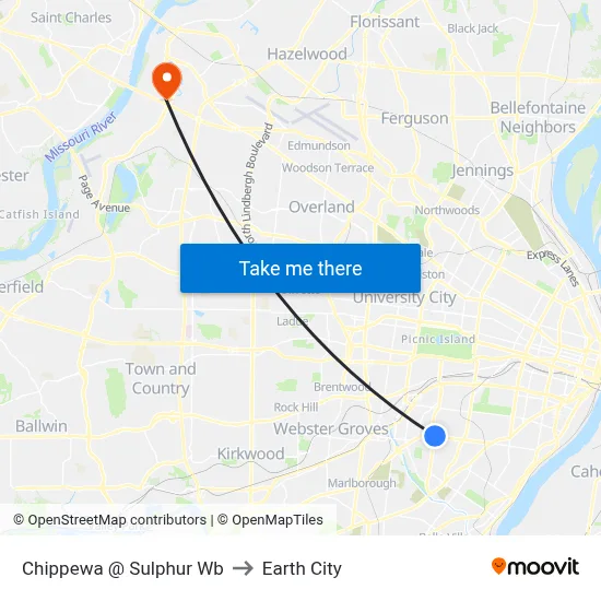 Chippewa @ Sulphur Wb to Earth City map