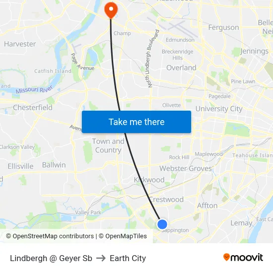 Lindbergh @ Geyer Sb to Earth City map