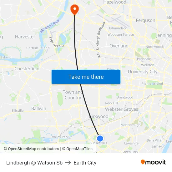 Lindbergh @ Watson Sb to Earth City map