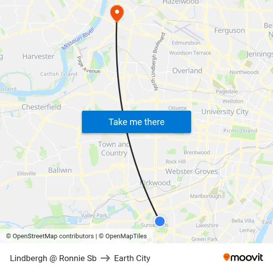 Lindbergh @ Ronnie Sb to Earth City map