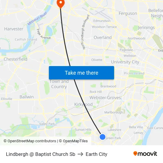 Lindbergh @ Baptist Church Sb to Earth City map