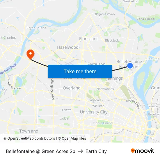 Bellefontaine @ Green Acres Sb to Earth City map