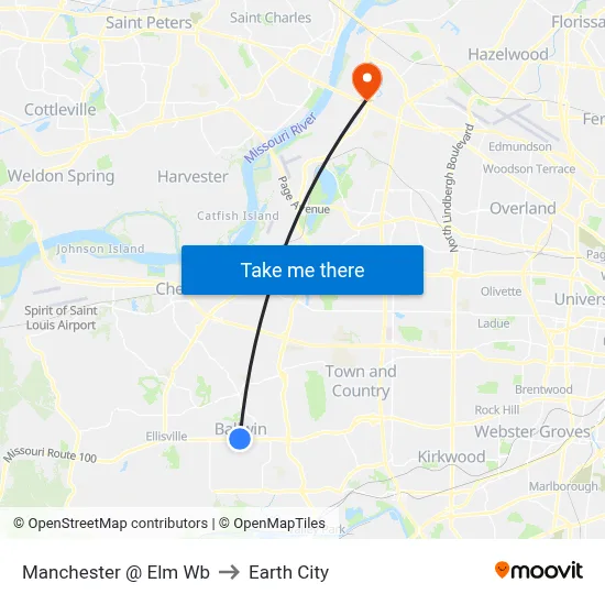 Manchester @ Elm Wb to Earth City map
