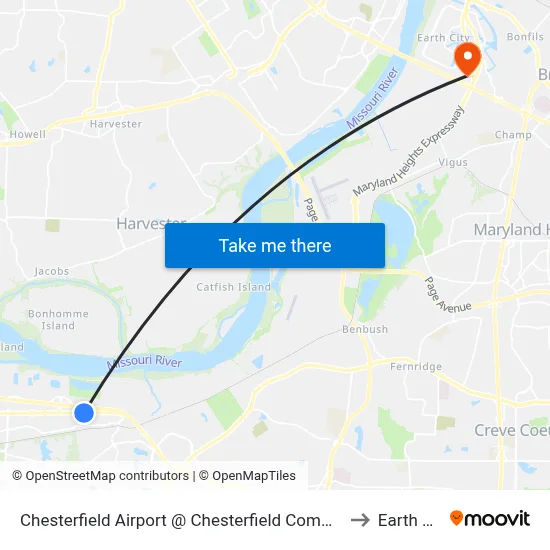 Chesterfield Airport @ Chesterfield Commons Eb to Earth City map