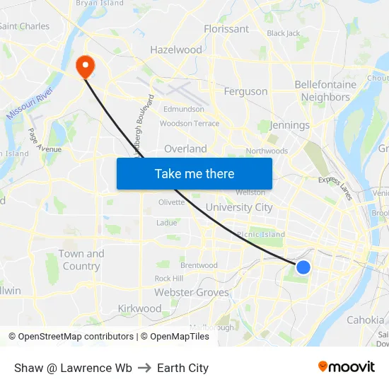 Shaw @ Lawrence Wb to Earth City map